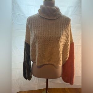 PrettyLittleThing Cream and Brown Cowl Neck Sweater Medium